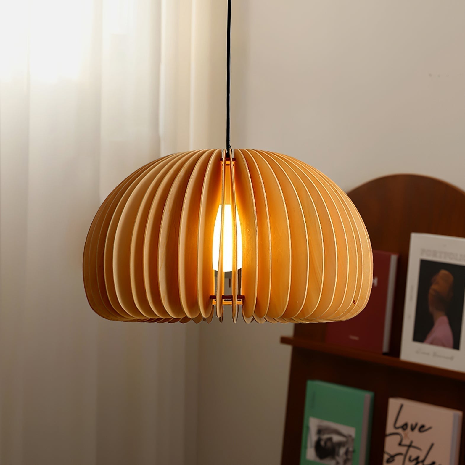 Modern Wooden Pumpkin Pendant Light Organic Nordic Style Ceiling Hanging Lamp