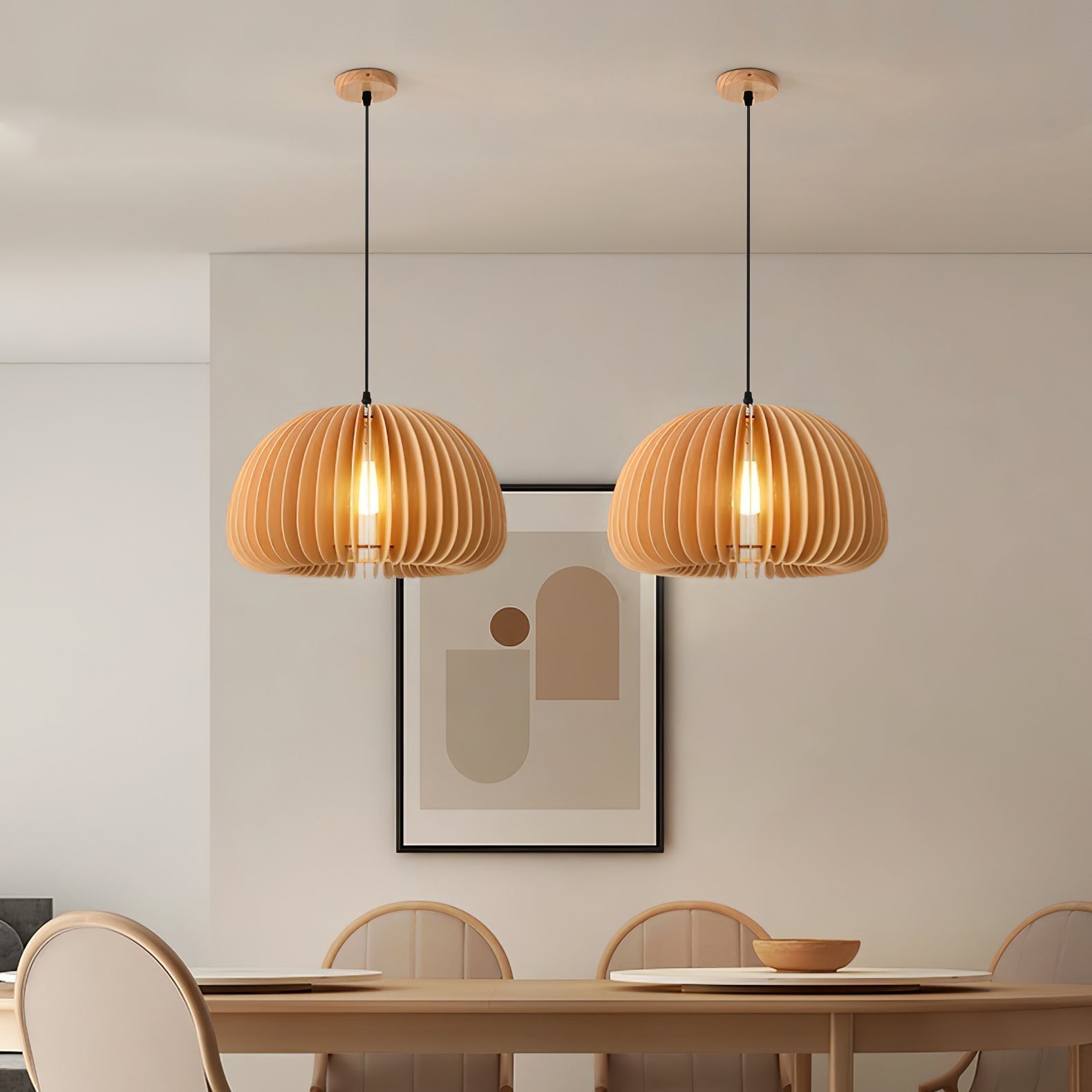 Modern Wooden Pumpkin Pendant Light Organic Nordic Style Ceiling Hanging Lamp