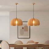 Modern Wooden Pumpkin Pendant Light Organic Nordic Style Ceiling Hanging Lamp