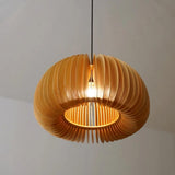 Modern Wooden Pumpkin Pendant Light Organic Nordic Style Ceiling Hanging Lamp