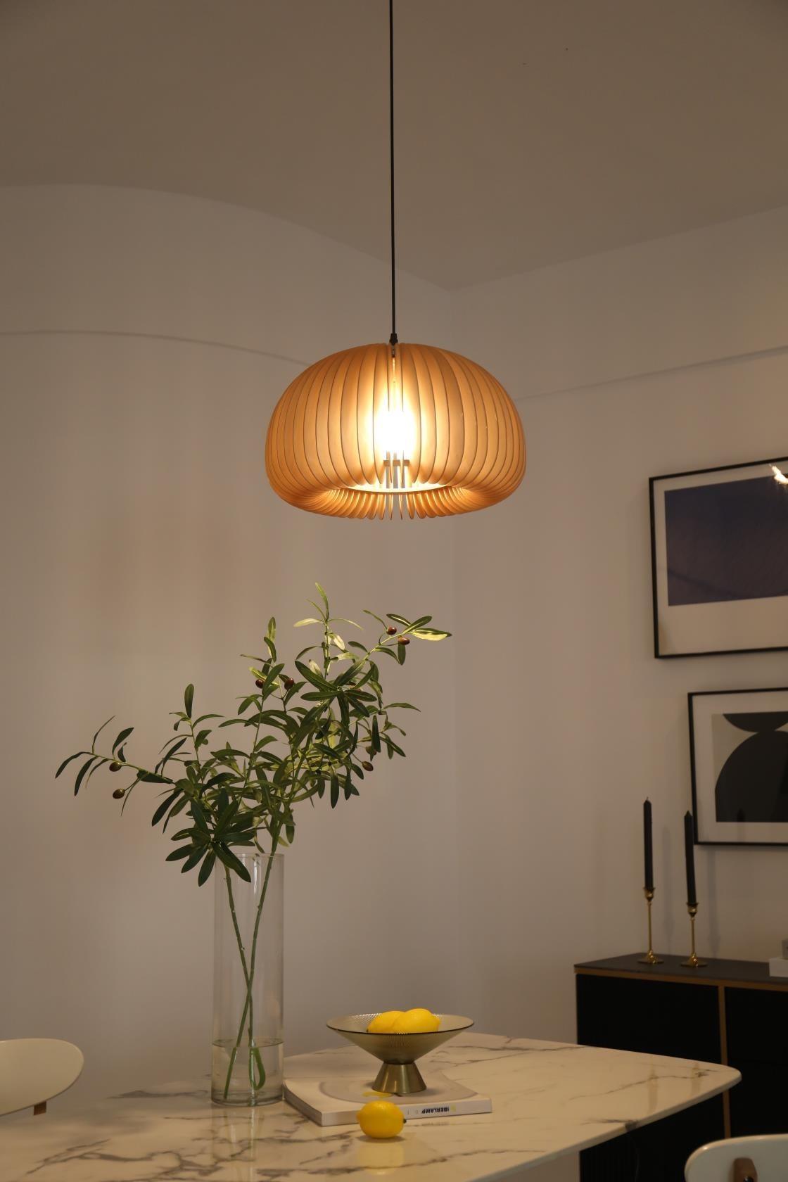 Modern Wooden Pumpkin Pendant Light Organic Nordic Style Ceiling Hanging Lamp
