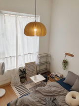 Modern Wooden Pumpkin Pendant Light Organic Nordic Style Ceiling Hanging Lamp