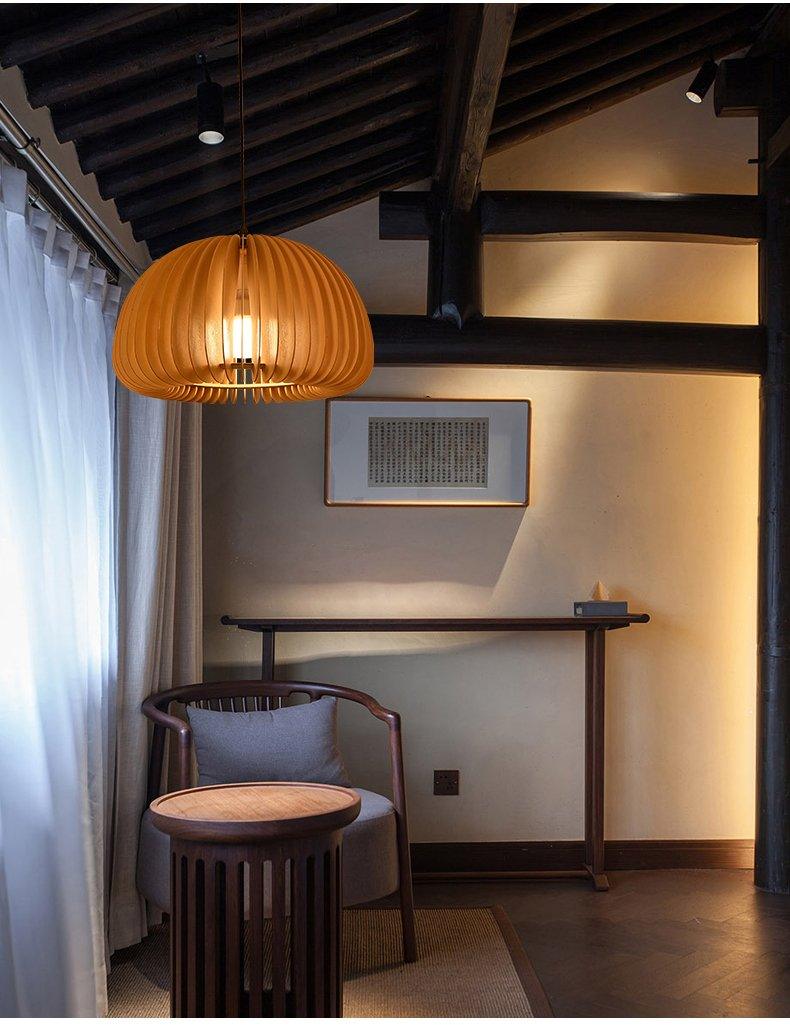 Modern Wooden Pumpkin Pendant Light Organic Nordic Style Ceiling Hanging Lamp