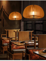 Modern Wooden Pumpkin Pendant Light Organic Nordic Style Ceiling Hanging Lamp