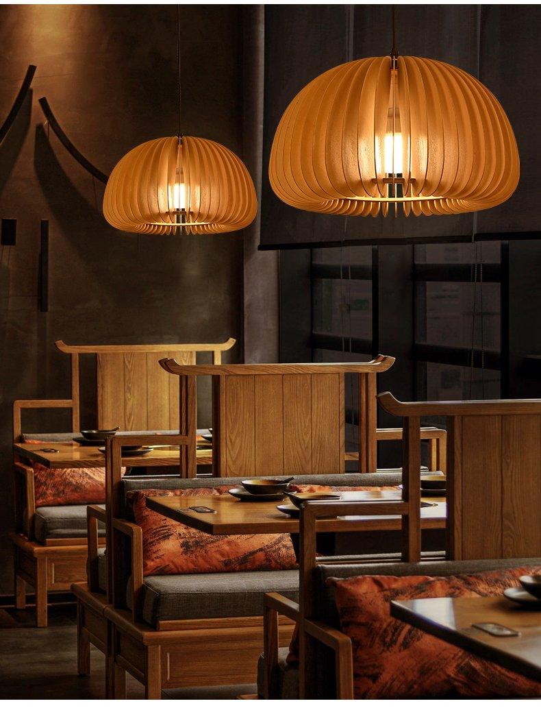 Modern Wooden Pumpkin Pendant Light Organic Nordic Style Ceiling Hanging Lamp