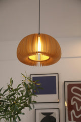 Modern Wooden Pumpkin Pendant Light Organic Nordic Style Ceiling Hanging Lamp