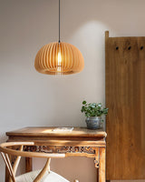 Modern Wooden Pumpkin Pendant Light Organic Nordic Style Ceiling Hanging Lamp