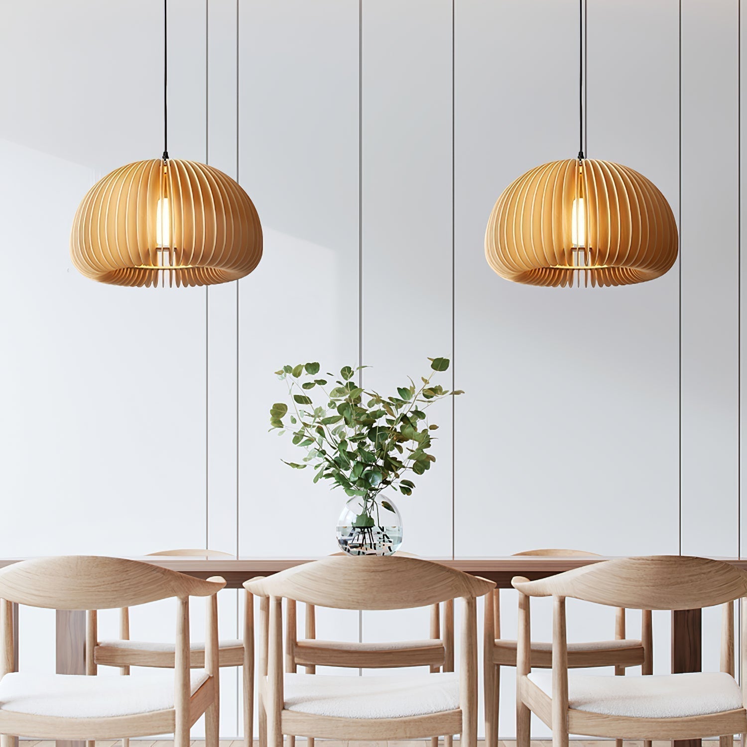 Modern Wooden Pumpkin Pendant Light Organic Nordic Style Ceiling Hanging Lamp