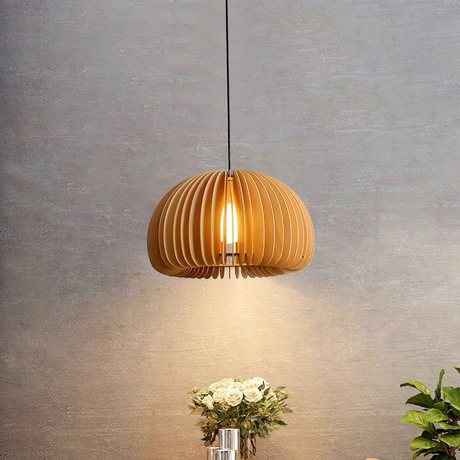 Modern Wooden Pumpkin Pendant Light Organic Nordic Style Ceiling Hanging Lamp