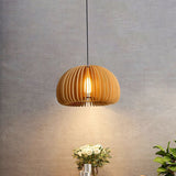 Modern Wooden Pumpkin Pendant Light Organic Nordic Style Ceiling Hanging Lamp