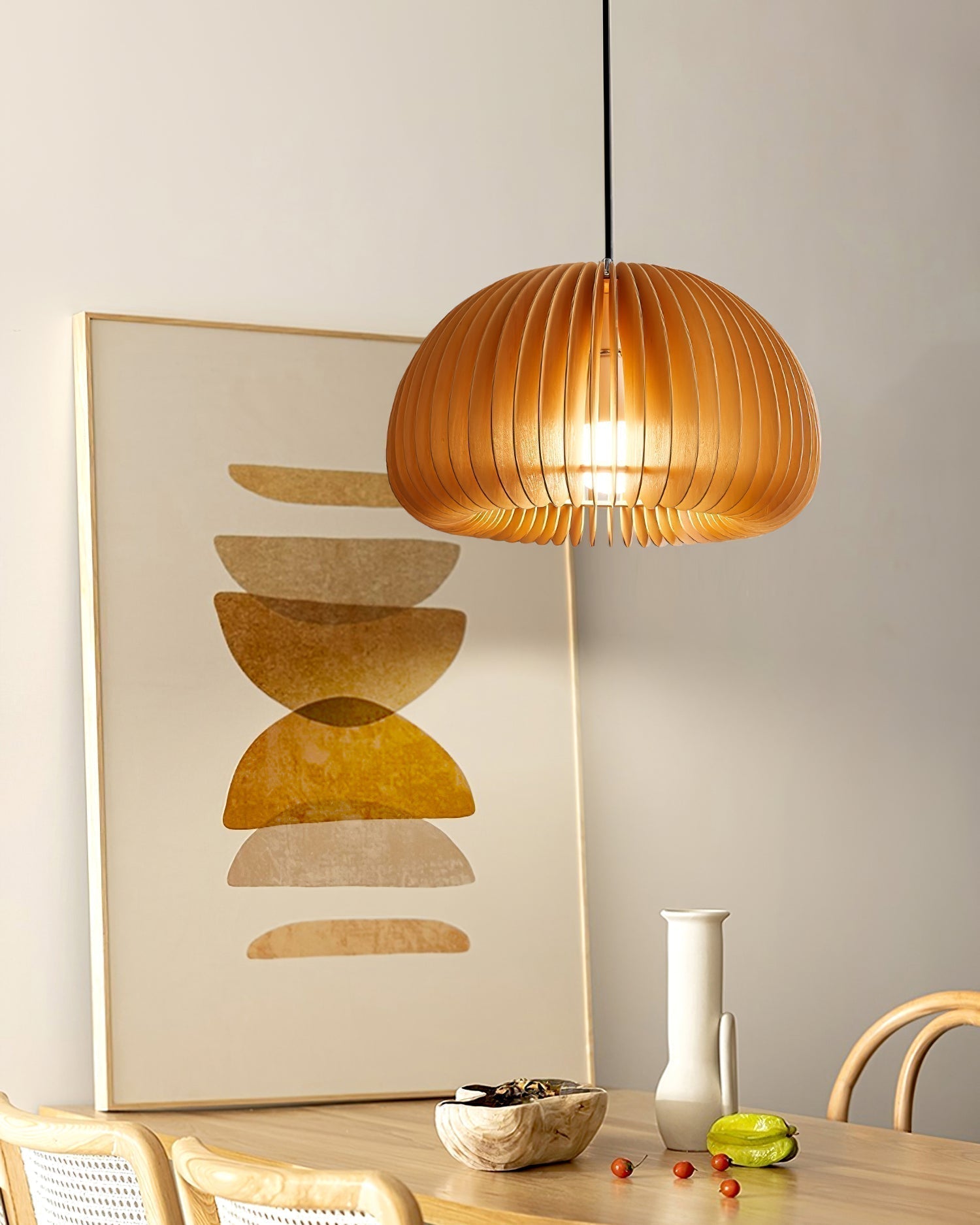 Modern Wooden Pumpkin Pendant Light Organic Nordic Style Ceiling Hanging Lamp