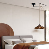 Modern Wooden Swing Arm Pendant Light Adjustable Umbrella Chandelier with 3 Color Dimming