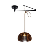 Modern Wooden Swing Arm Pendant Light Adjustable Umbrella Chandelier with 3 Color Dimming
