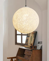 Modern Woven Hemp Rattan Sphere Pendant Light Organic Nest Style Ceiling Fixture