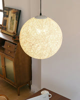 Modern Woven Hemp Rattan Sphere Pendant Light Organic Nest Style Ceiling Fixture