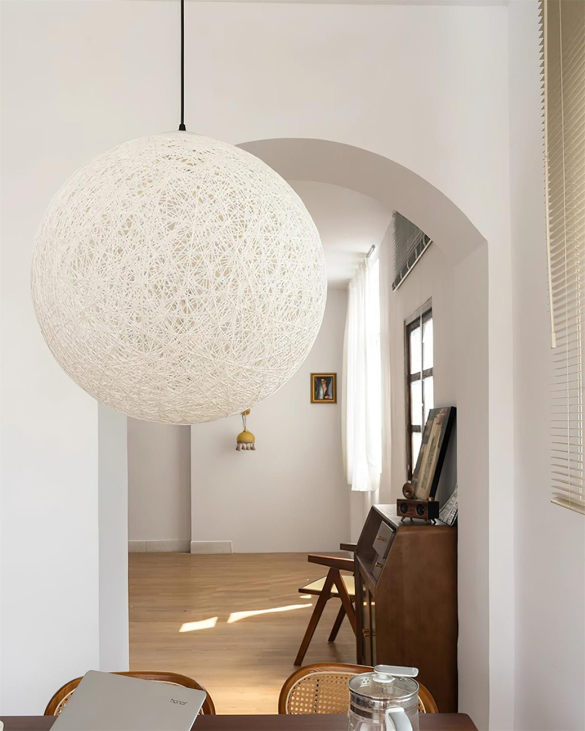 Modern Woven Hemp Rattan Sphere Pendant Light Organic Nest Style Ceiling Fixture