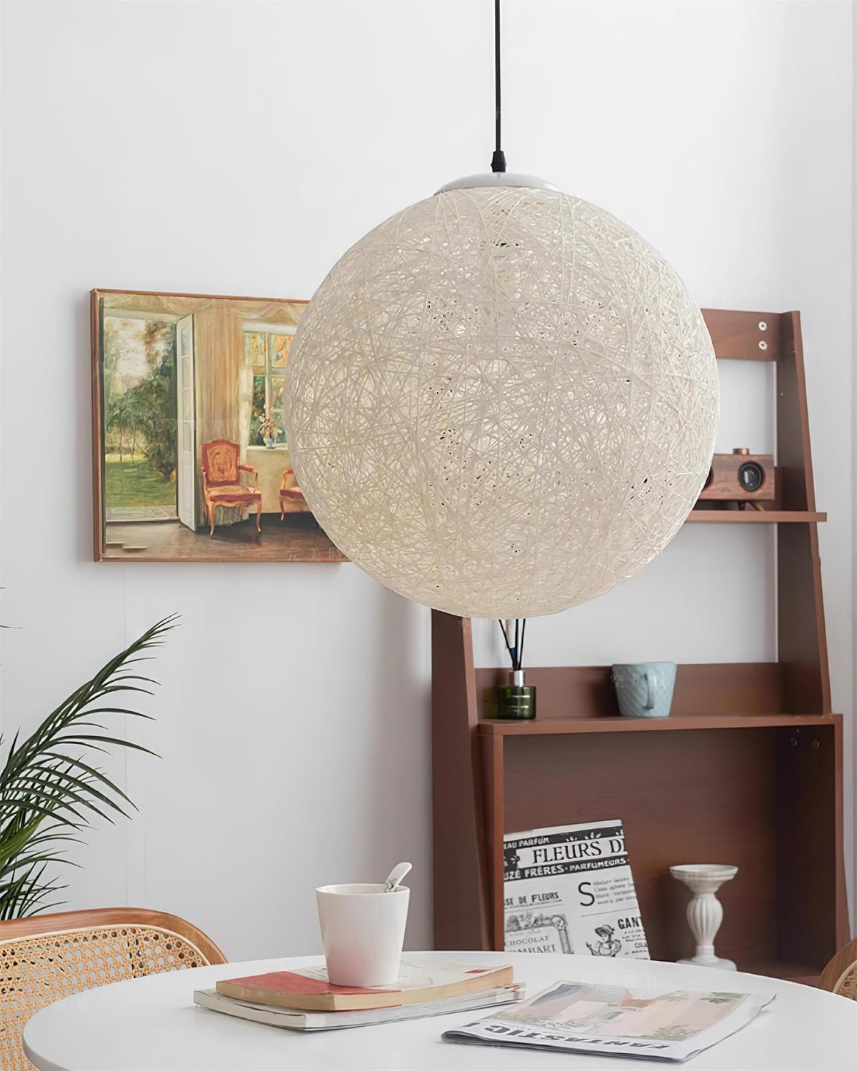 Modern Woven Hemp Rattan Sphere Pendant Light Organic Nest Style Ceiling Fixture