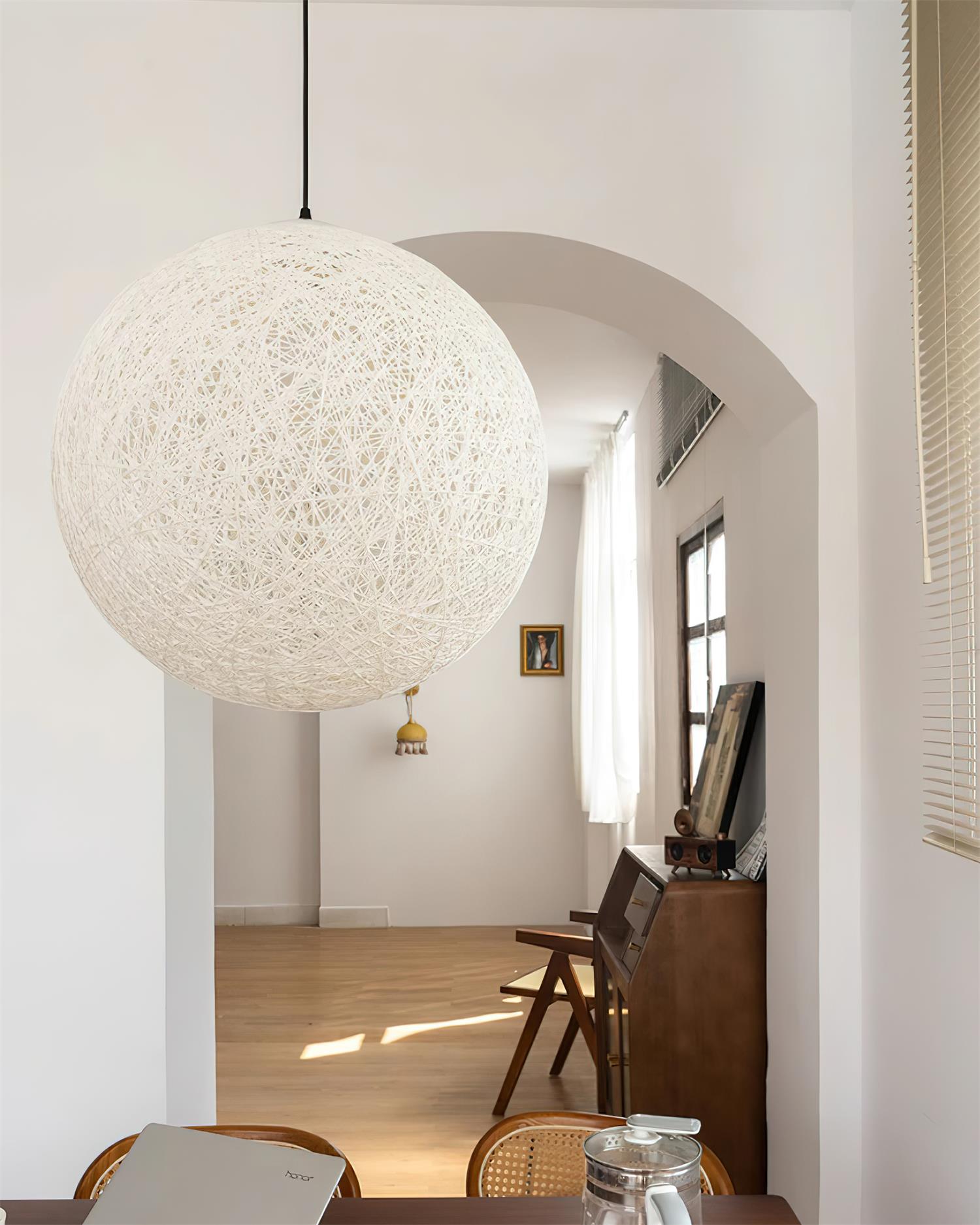 Modern Woven Hemp Rattan Sphere Pendant Light Organic Nest Style Ceiling Fixture