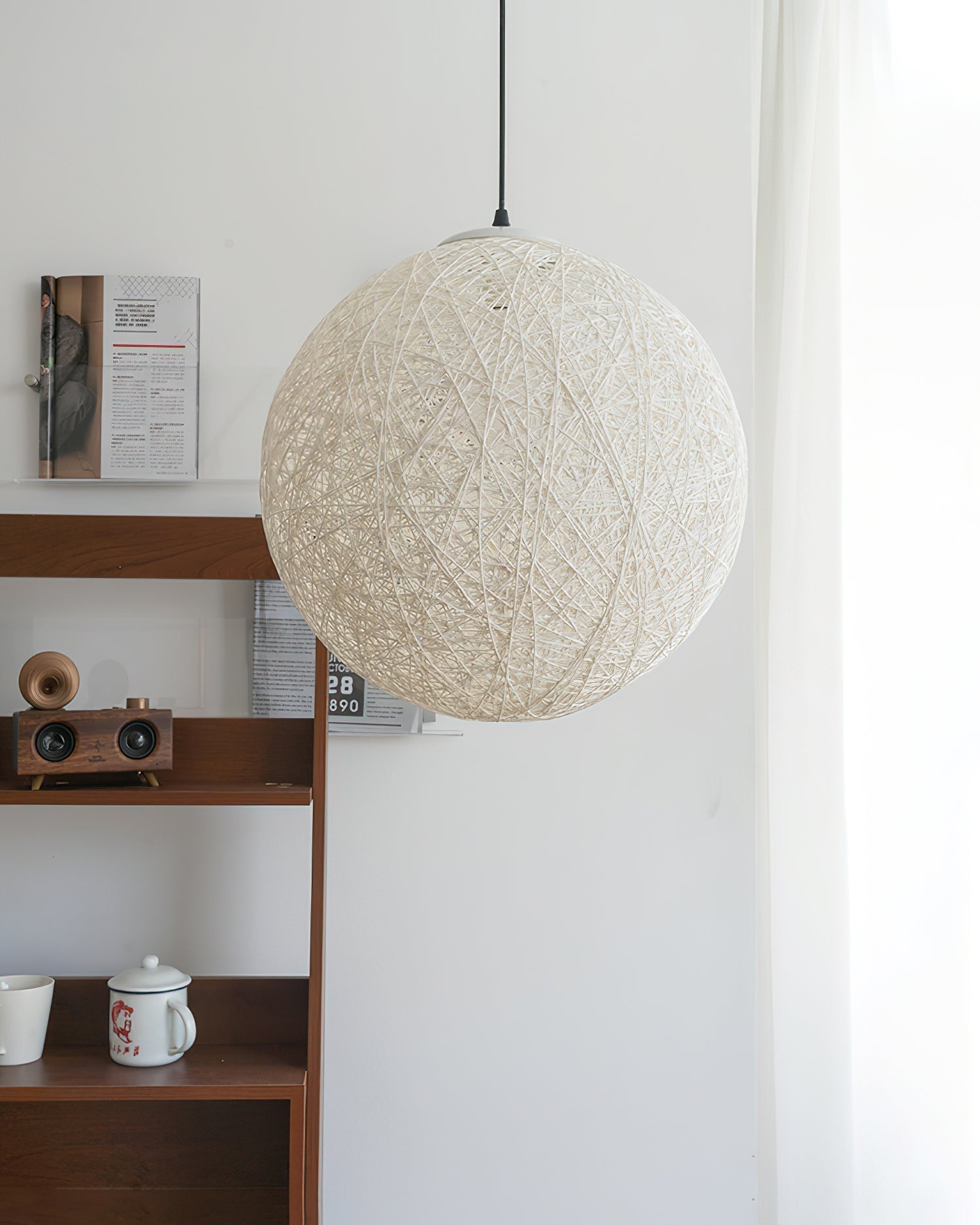Modern Woven Hemp Rattan Sphere Pendant Light Organic Nest Style Ceiling Fixture