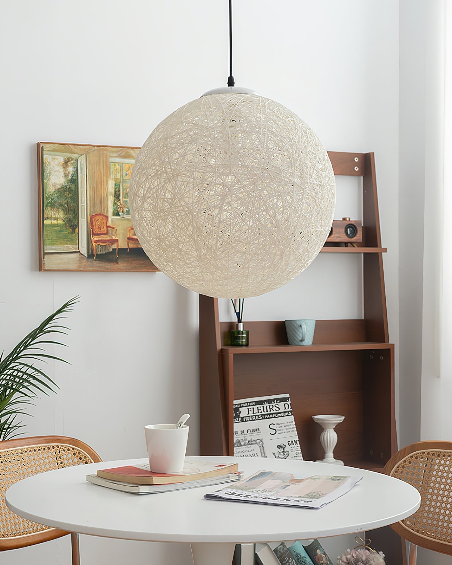 Modern Woven Hemp Rattan Sphere Pendant Light Organic Nest Style Ceiling Fixture