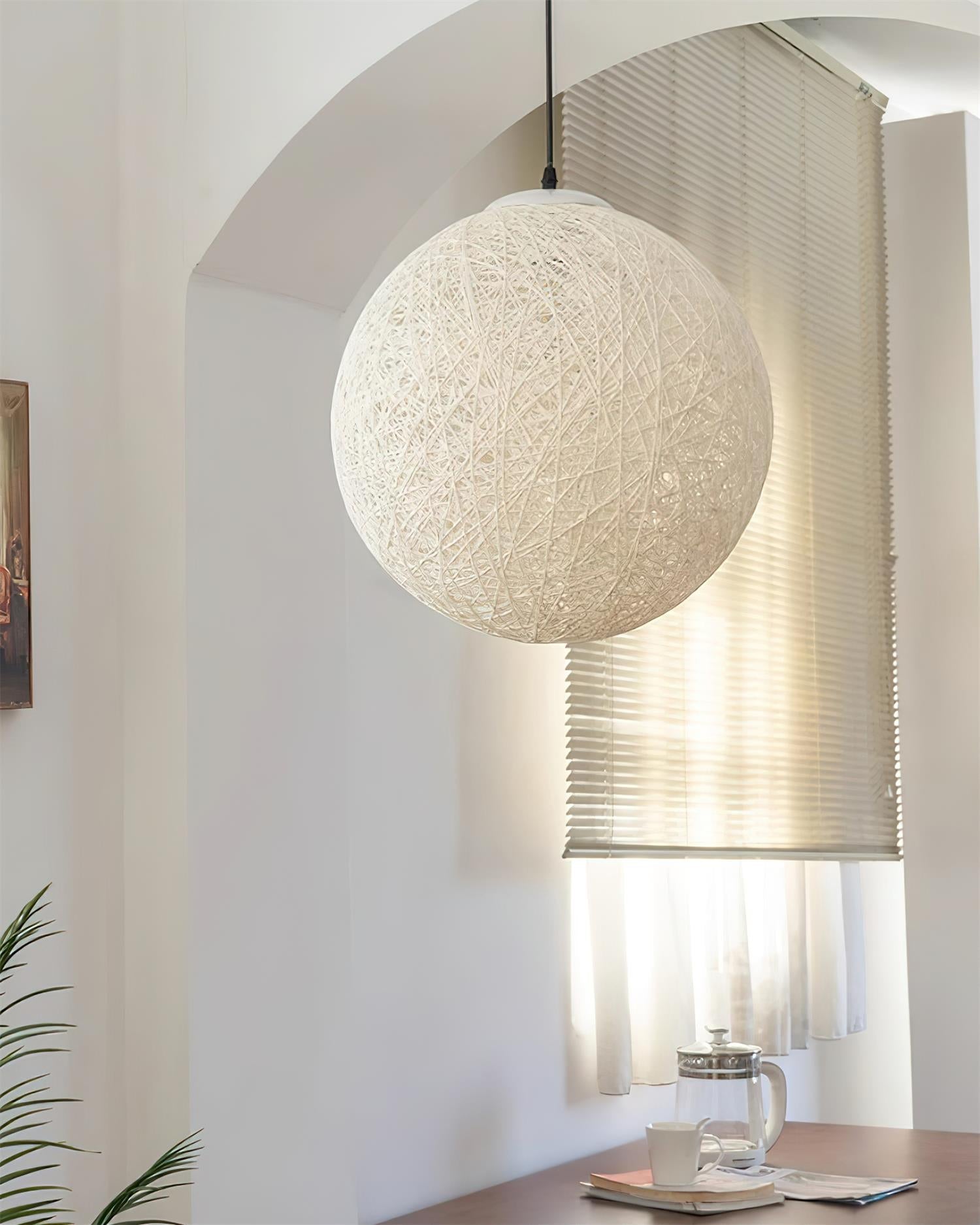 Modern Woven Hemp Rattan Sphere Pendant Light Organic Nest Style Ceiling Fixture