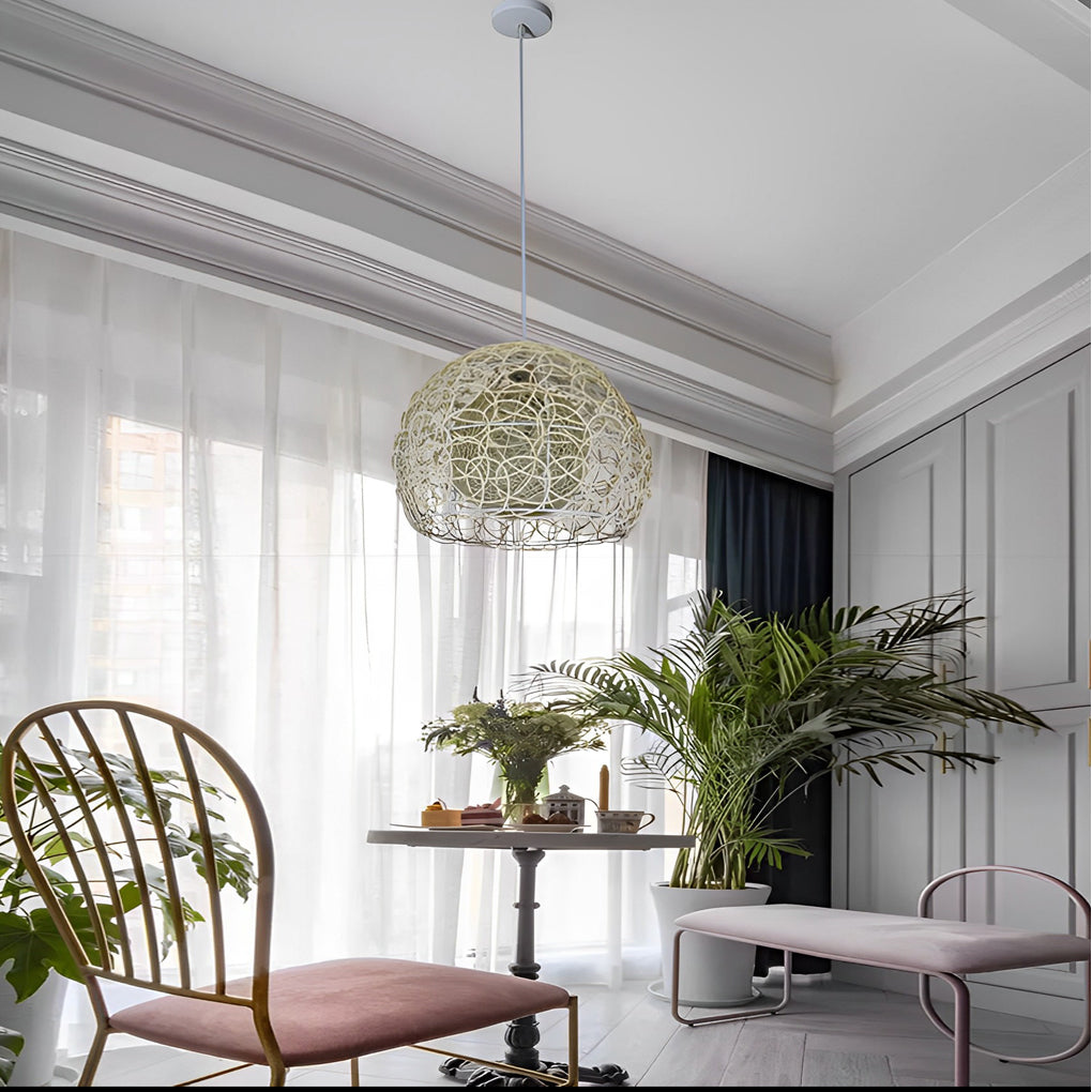 Modern Woven Rattan Globe Pendant Light Double Layer Round Ball Chandelier