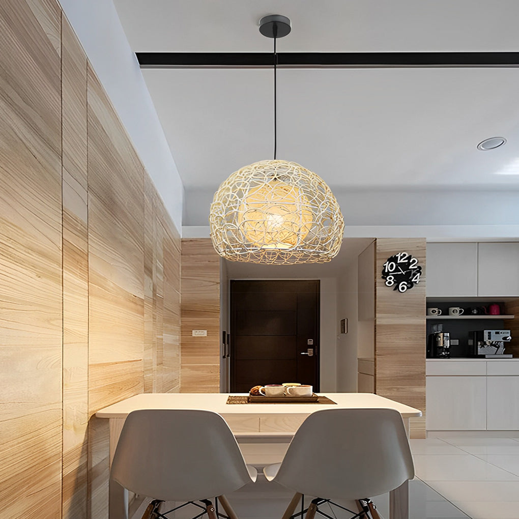 Modern Woven Rattan Globe Pendant Light Double Layer Round Ball Chandelier