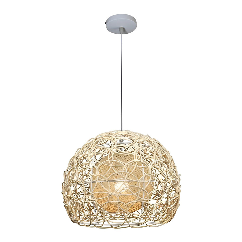 Modern Woven Rattan Globe Pendant Light Double Layer Round Ball Chandelier