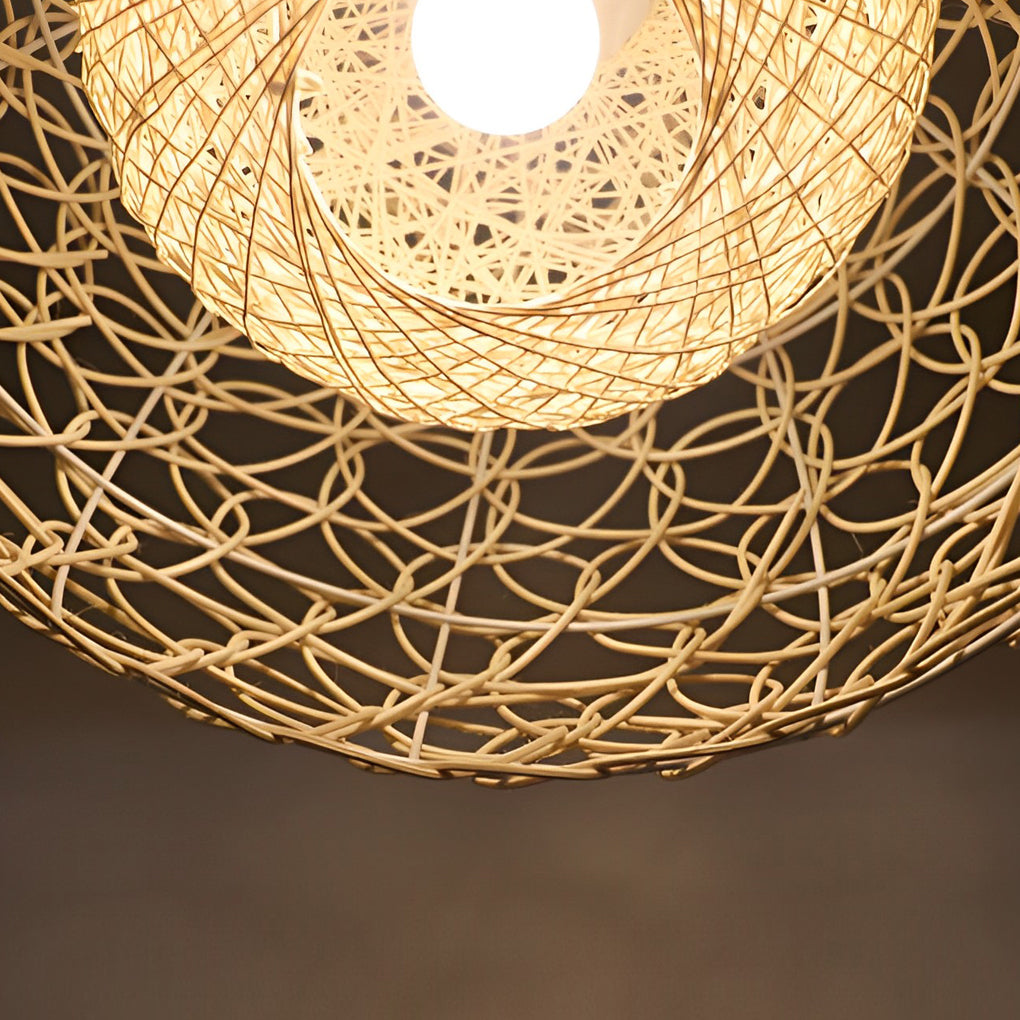 Modern Woven Rattan Globe Pendant Light Double Layer Round Ball Chandelier