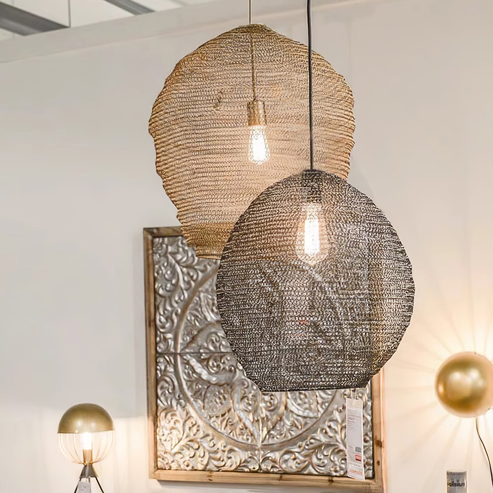 Modern Woven Steel Mesh Pendant Lamp Rustic Industrial Hanging Light for Living Room Kitchen