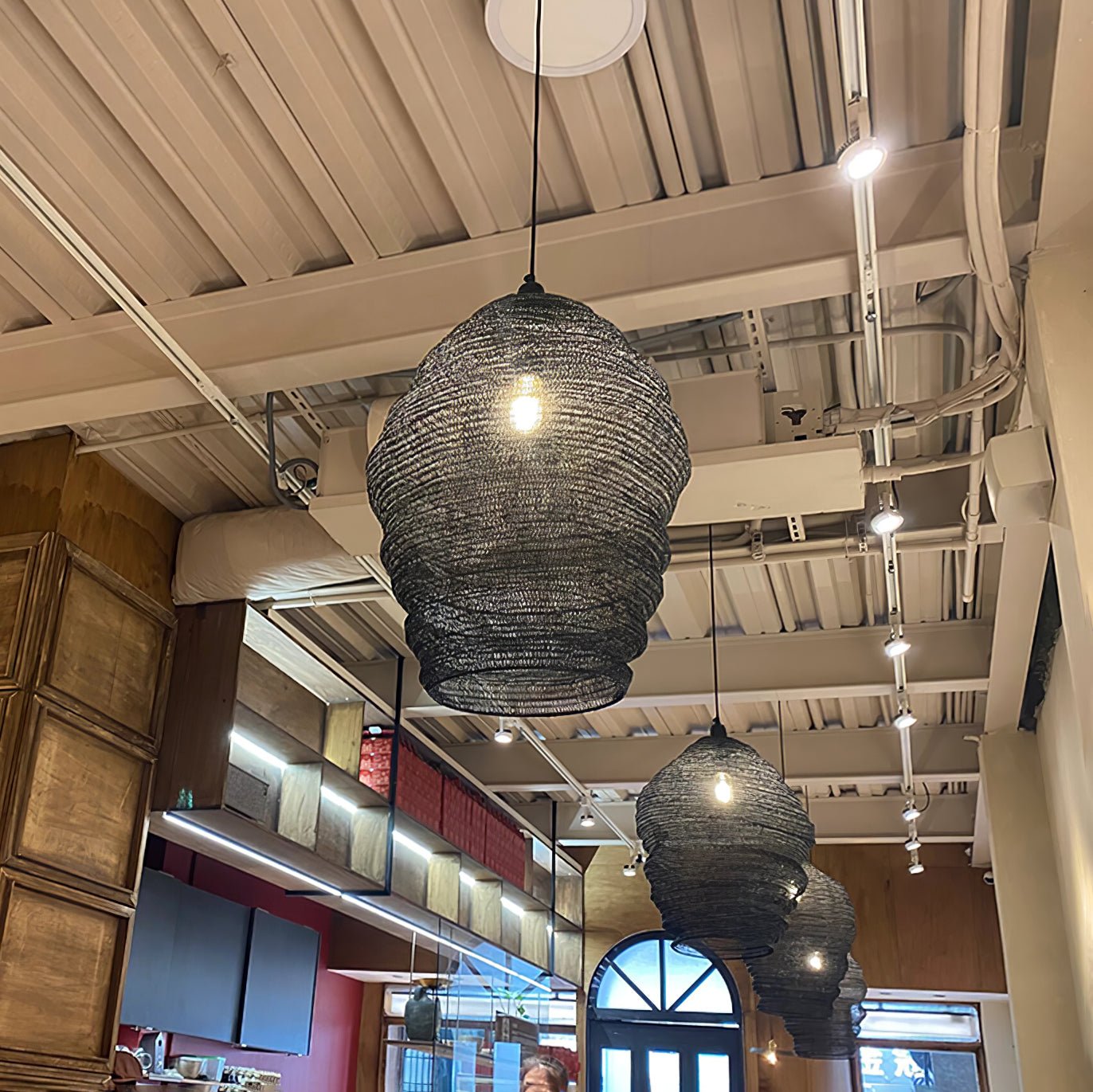 Modern Woven Steel Mesh Pendant Lamp Rustic Industrial Hanging Light for Living Room Kitchen