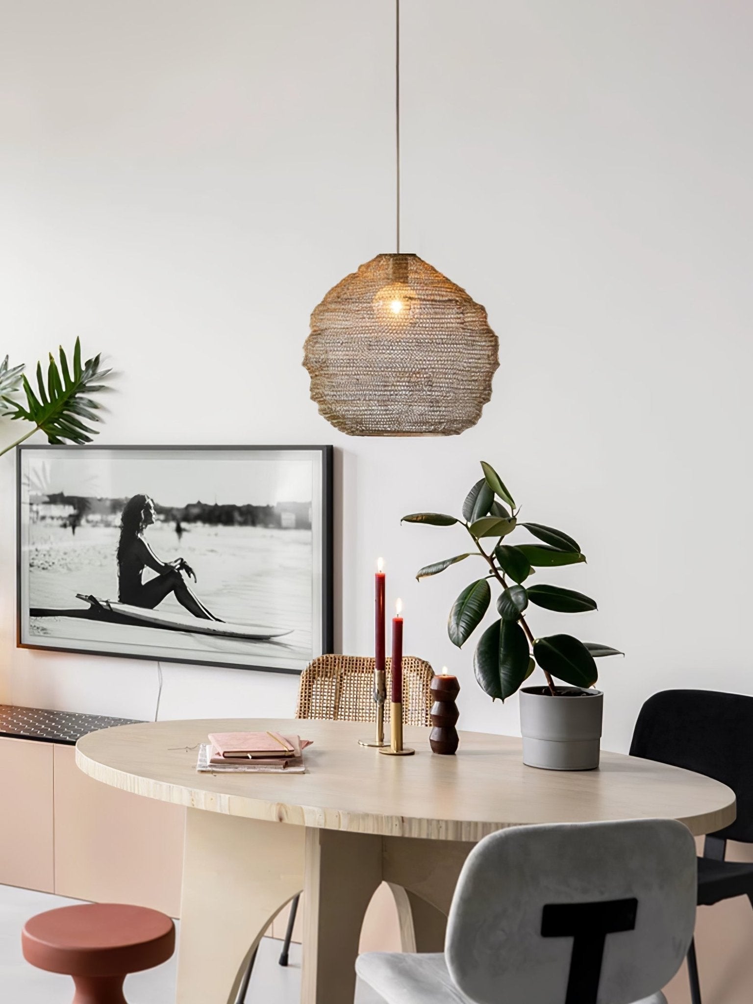 Modern Woven Steel Mesh Pendant Lamp Rustic Industrial Hanging Light for Living Room Kitchen