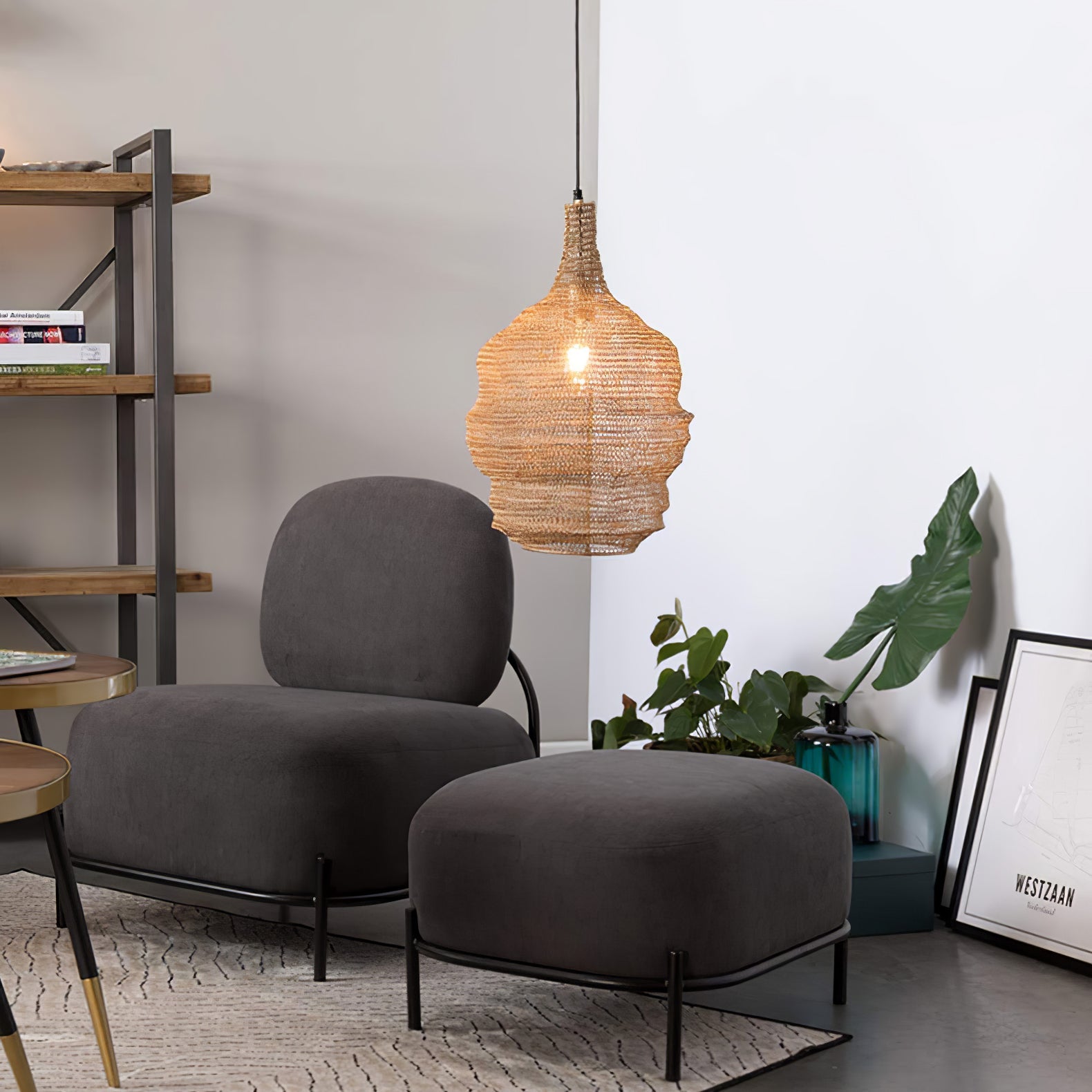 Modern Woven Steel Mesh Pendant Lamp Rustic Industrial Hanging Light for Living Room Kitchen