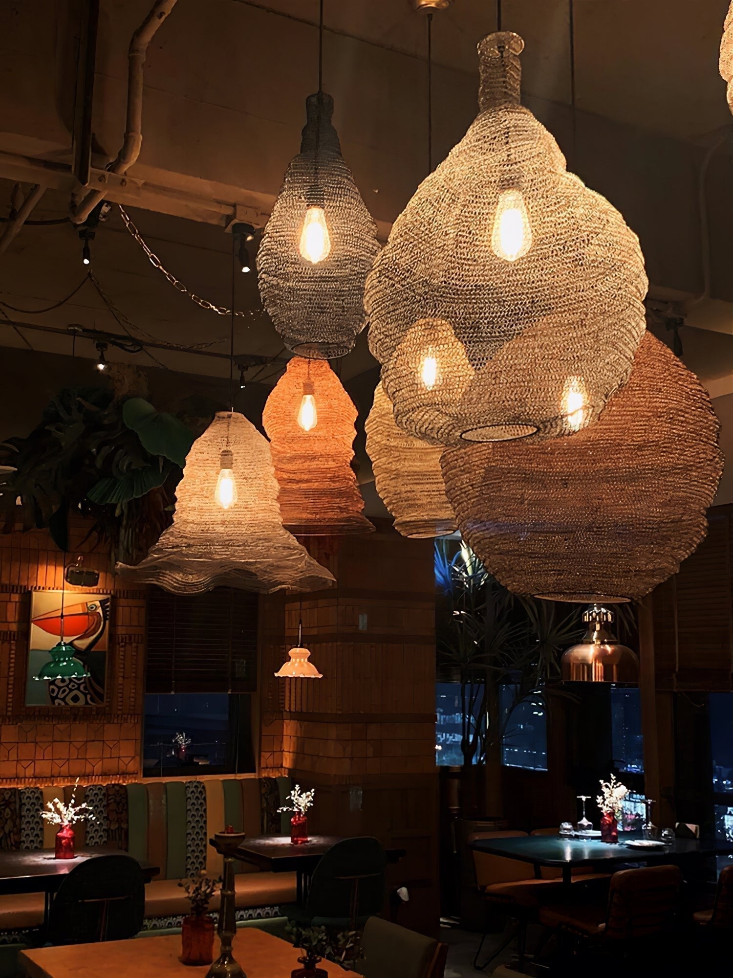 Modern Woven Steel Mesh Pendant Lamp Rustic Industrial Hanging Light for Living Room Kitchen