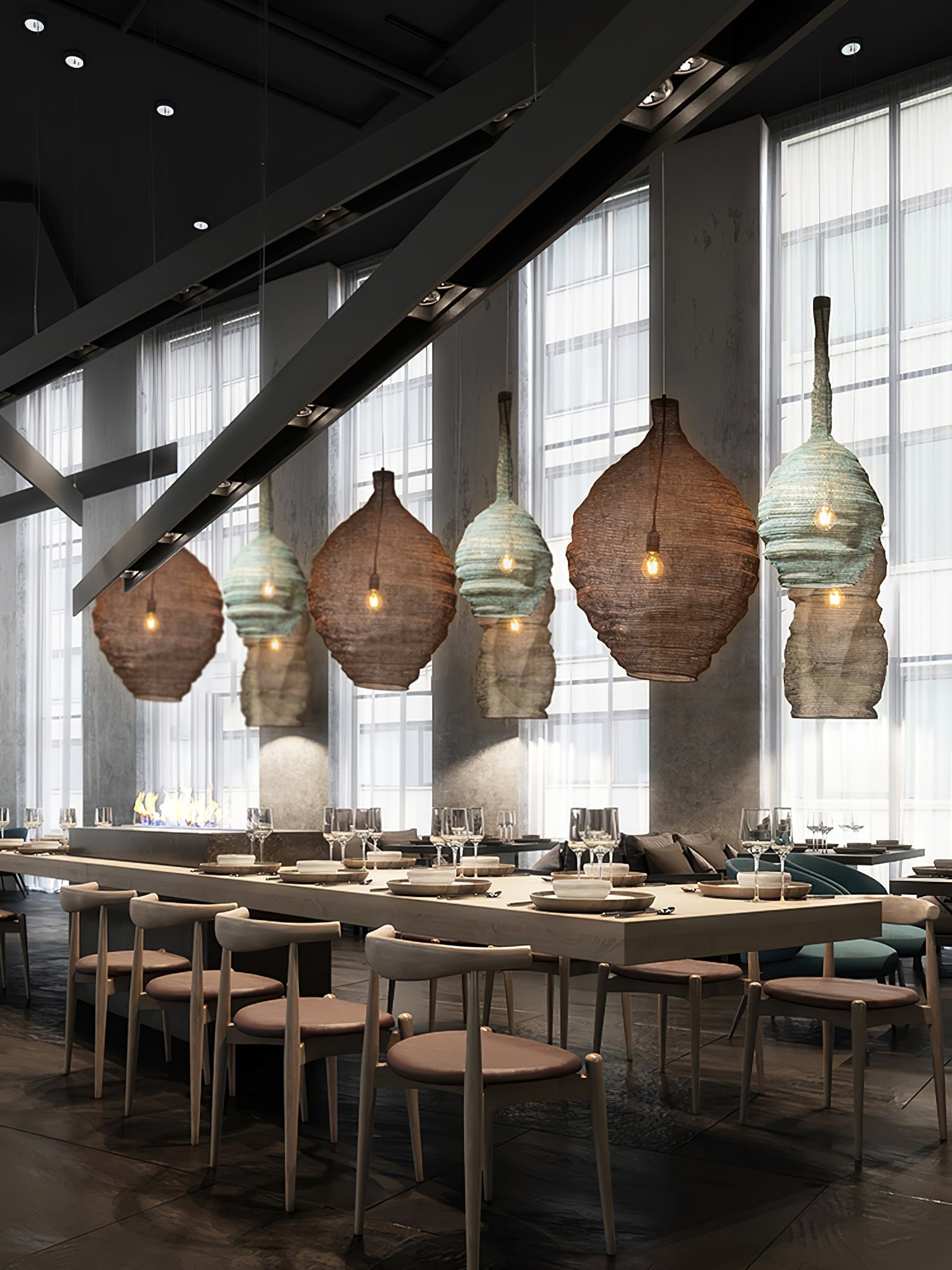 Modern Woven Steel Mesh Pendant Lamp Rustic Industrial Hanging Light for Living Room Kitchen