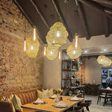 Modern Woven Steel Mesh Pendant Lamp Rustic Industrial Hanging Light for Living Room Kitchen