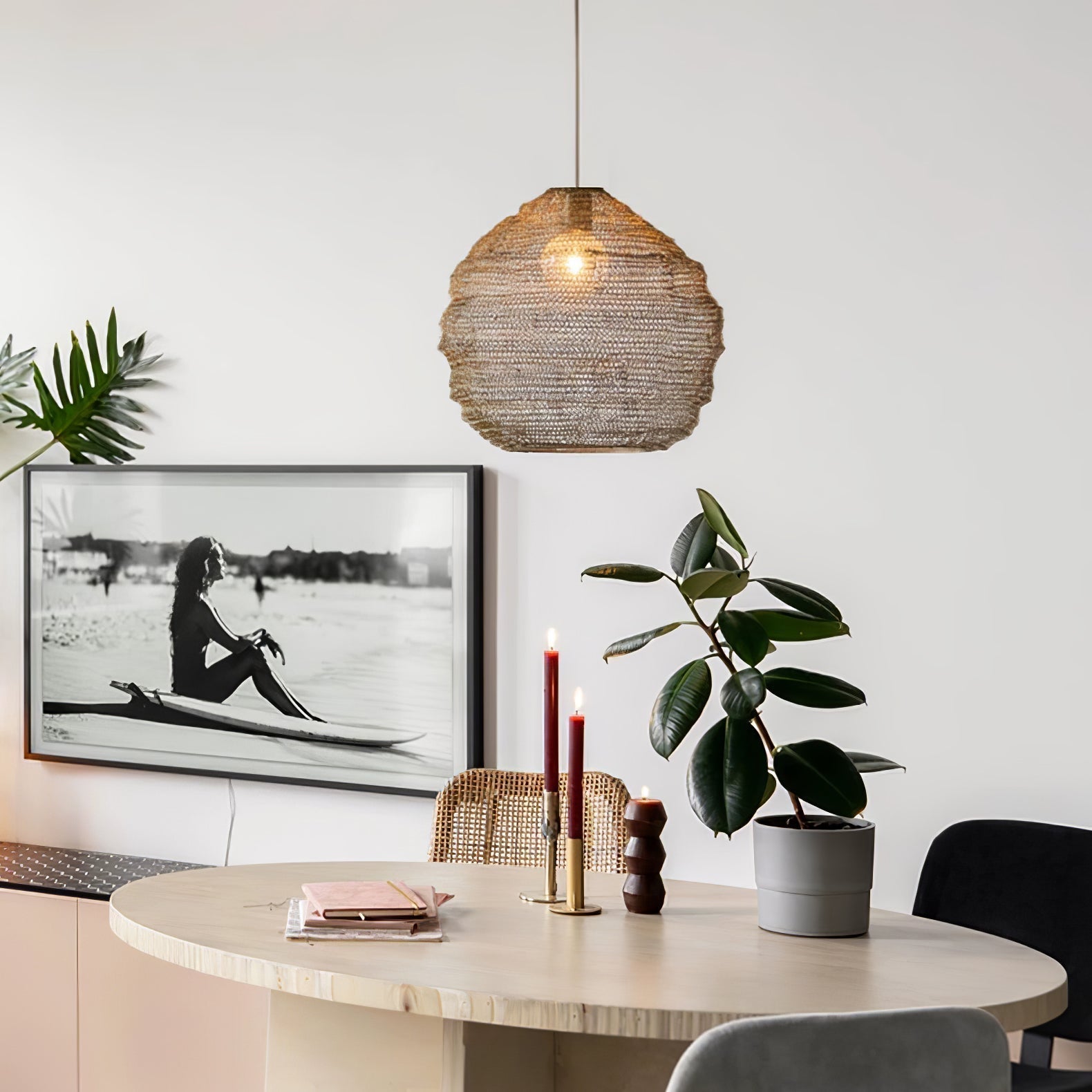 Modern Woven Steel Mesh Pendant Lamp Rustic Industrial Hanging Light for Living Room Kitchen