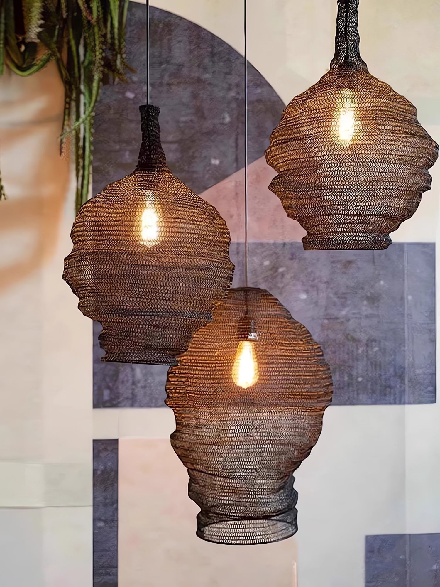 Modern Woven Steel Mesh Pendant Lamp Rustic Industrial Hanging Light for Living Room Kitchen