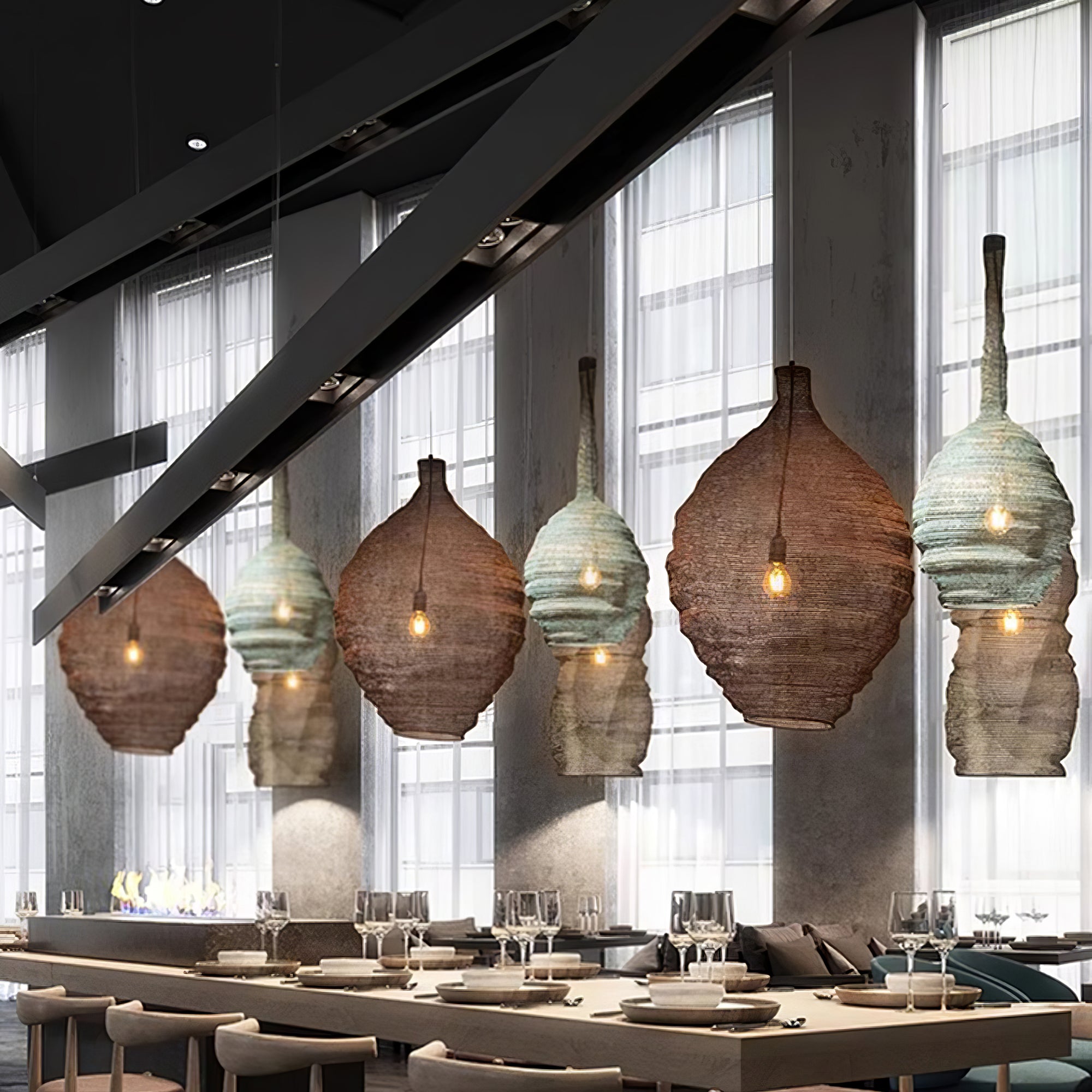 Modern Woven Steel Mesh Pendant Lamp Rustic Industrial Hanging Light for Living Room Kitchen