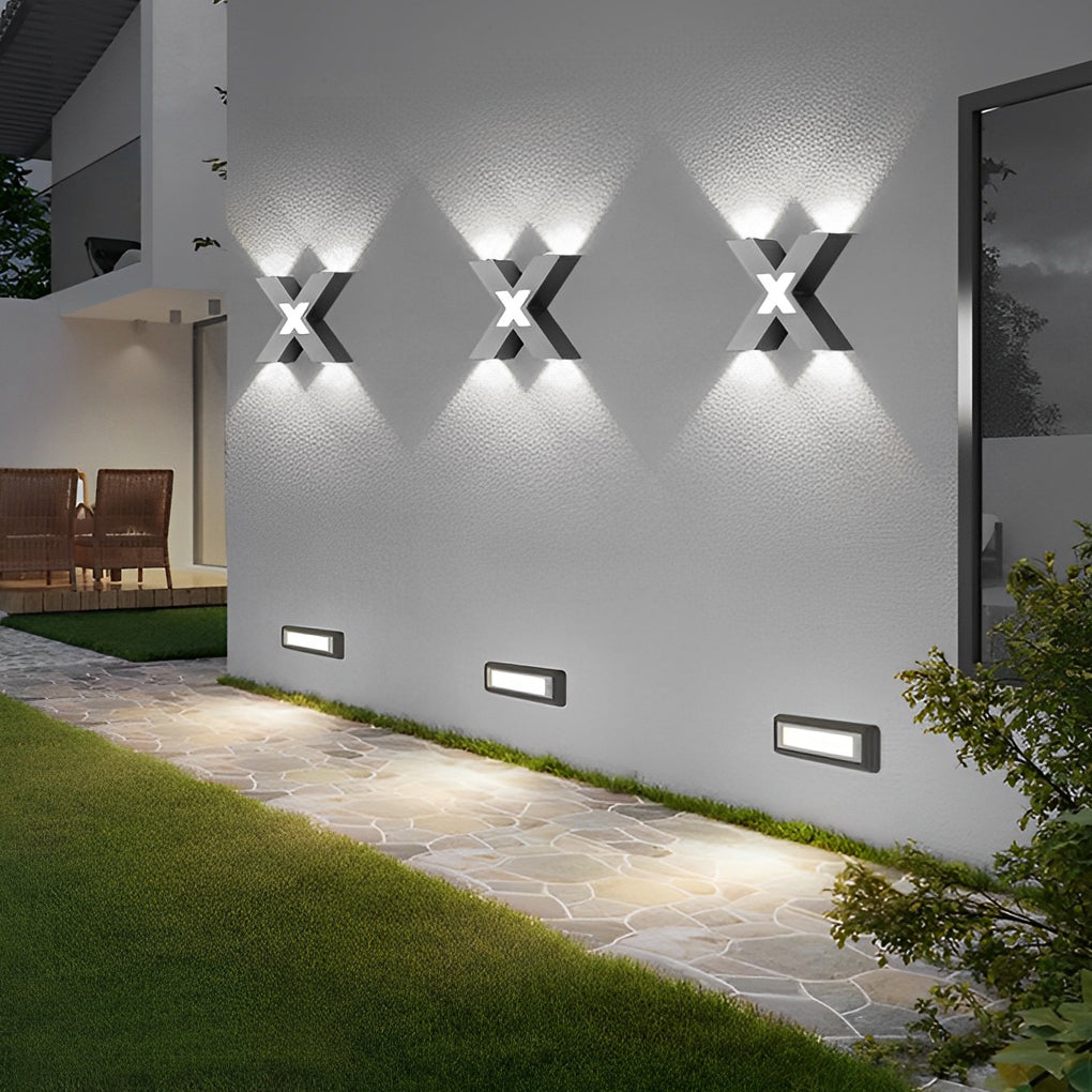 Modern X Shape LED Outdoor Wall Sconce IP65 Waterproof Black Aluminum Exterior Light Fixture