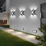 Modern X Shape LED Outdoor Wall Sconce IP65 Waterproof Black Aluminum Exterior Light Fixture