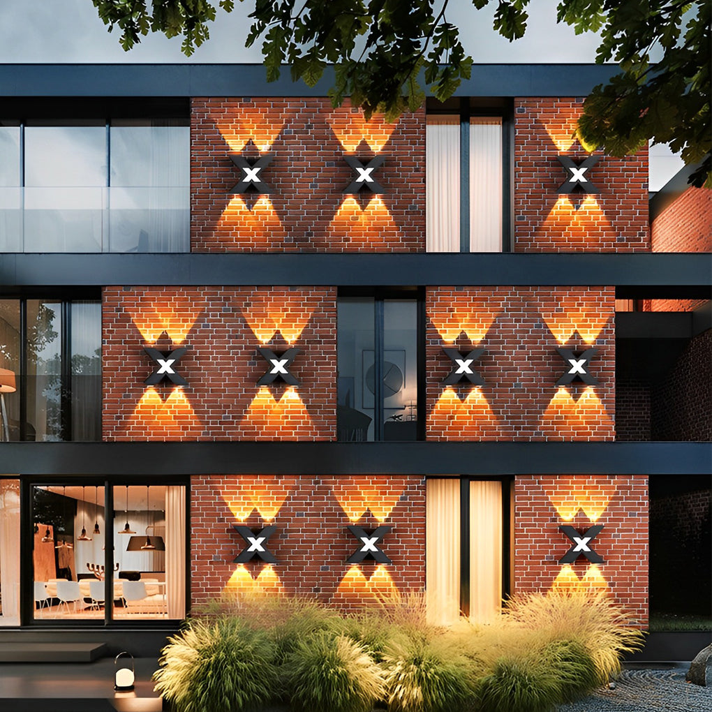 Modern X Shape LED Outdoor Wall Sconce IP65 Waterproof Black Aluminum Exterior Light Fixture