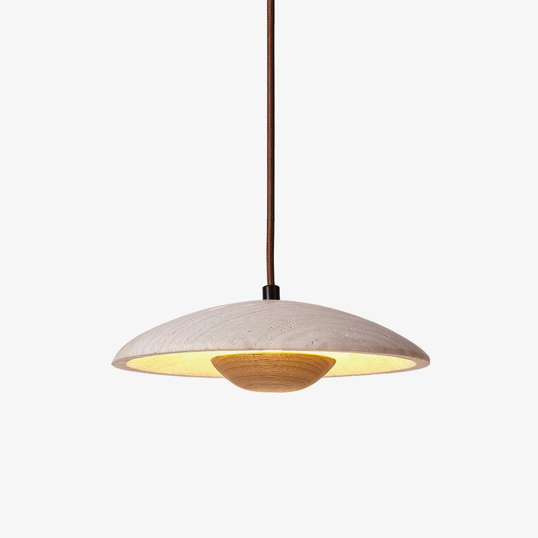 Modern Yellow Travertine and Solid Wood LED Pendant Lamp Natural Stone Hanging Ceiling Light