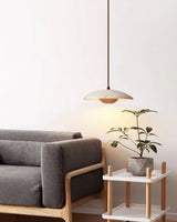 Modern Yellow Travertine and Solid Wood LED Pendant Lamp Natural Stone Hanging Ceiling Light