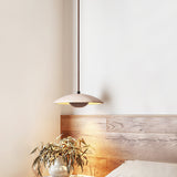 Modern Yellow Travertine and Solid Wood LED Pendant Lamp Natural Stone Hanging Ceiling Light