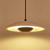 Modern Yellow Travertine and Solid Wood LED Pendant Lamp Natural Stone Hanging Ceiling Light