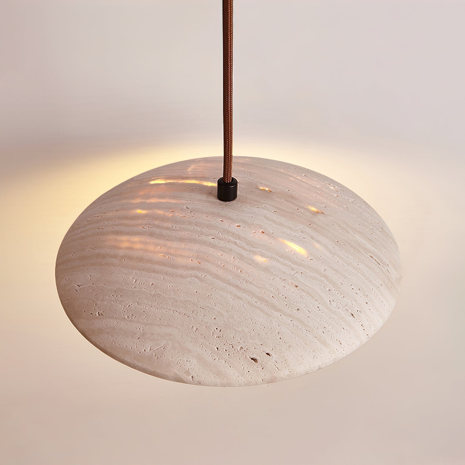 Modern Yellow Travertine and Solid Wood LED Pendant Lamp Natural Stone Hanging Ceiling Light