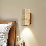 Modern Yellow Travertine LED Wall Sconce with Walnut Wood Bracket Lighting