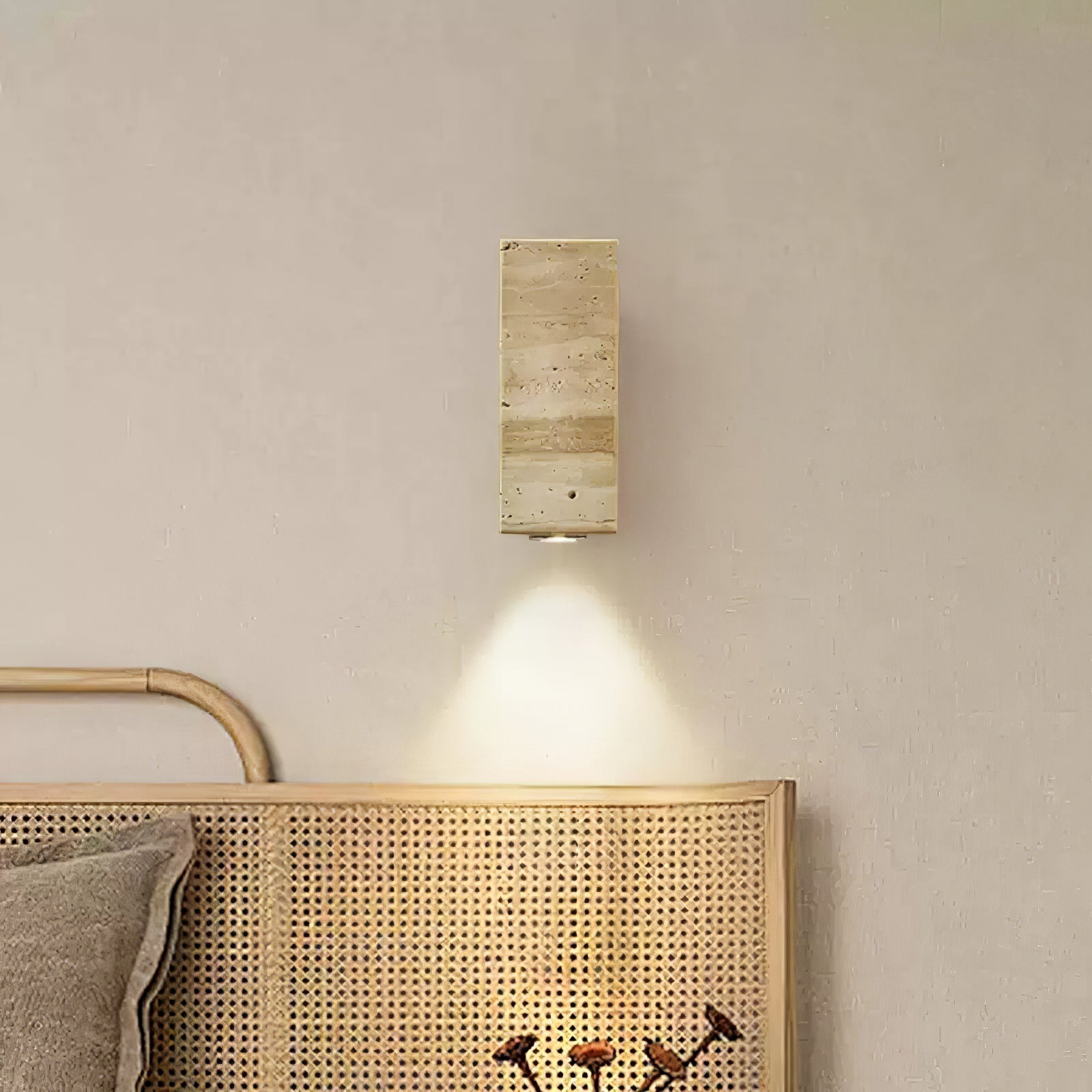 Modern Yellow Travertine LED Wall Sconce with Walnut Wood Bracket Lighting
