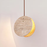 Modern Yellow Travertine Stone Disc Pendant Light Minimalist Circular Hanging Lamp